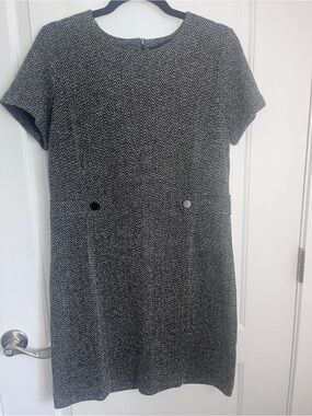 Tahari Herringbone Sheath Dress Black White - Size Large